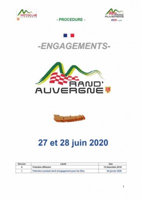 Modalités d'engagements de la Rand'Auvergne 2020